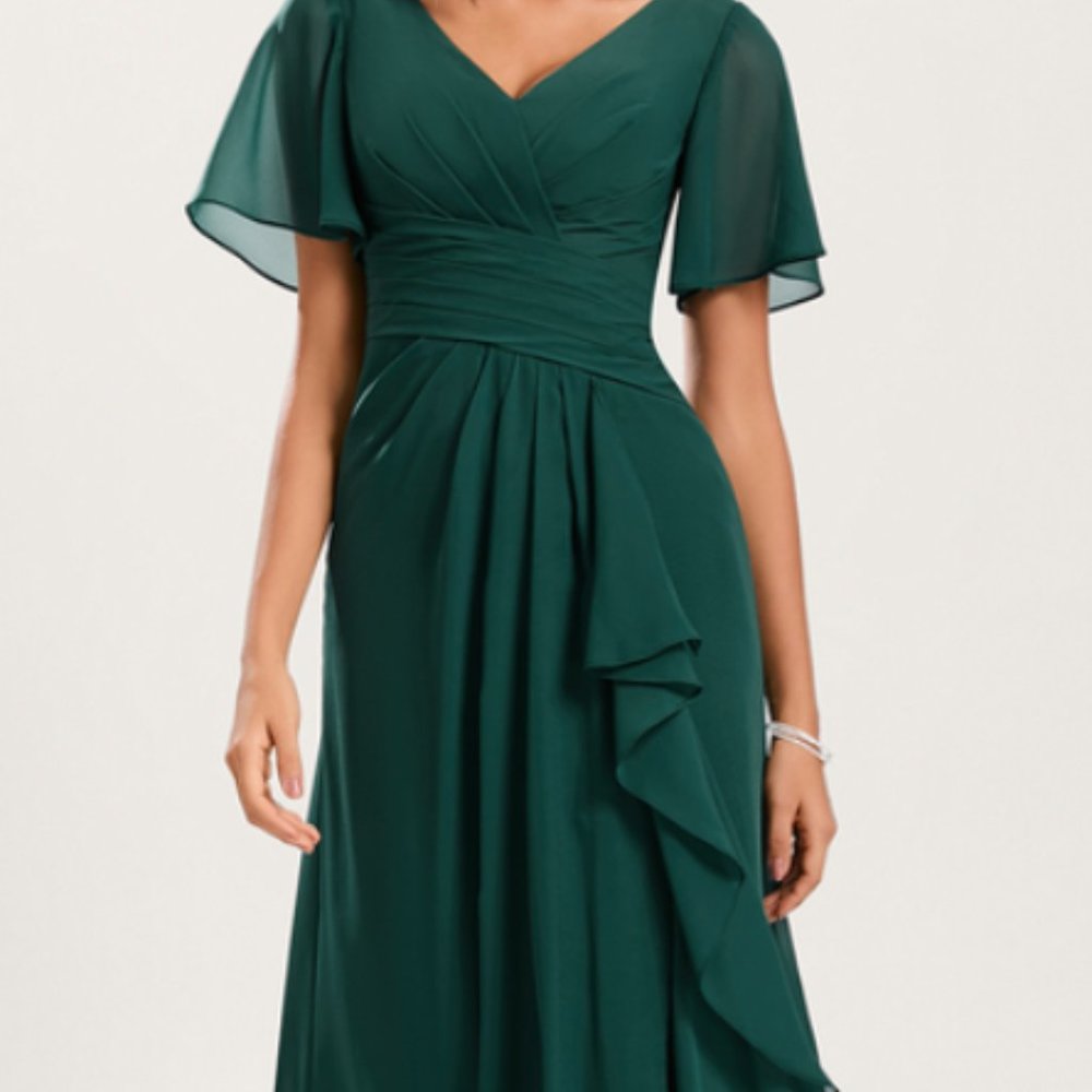 A-line V-Neck Floor-Length Bridesmaid Dress With Ruffle